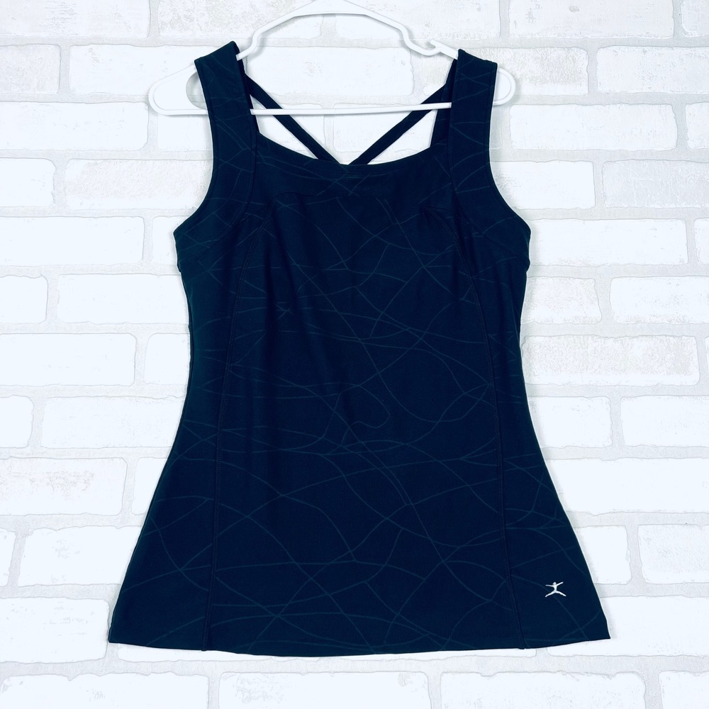 Danskin Womens Black Geometric Strappy Back Shelf Bra Tank Top Large 2221